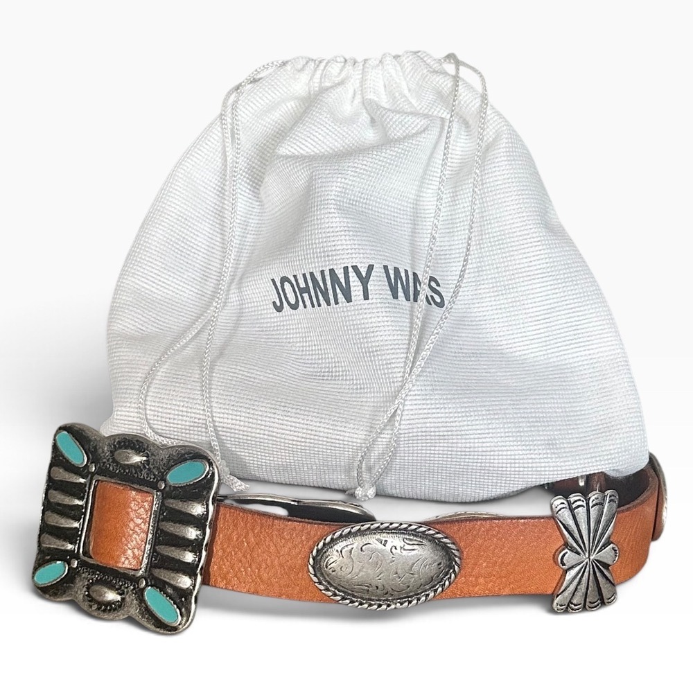 Johnny Was NWT Piazza Italian Leather Conch Belt Womens M/L Tan Southwestern